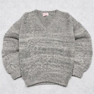 Minka Gray V-Neck Sweater 100% alpaca wool with mixed textures